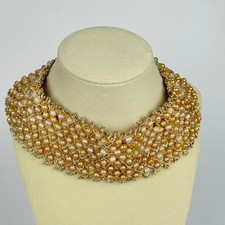 Vintage Beaded Collar Bib Necklace pearl statement choker retro 50s