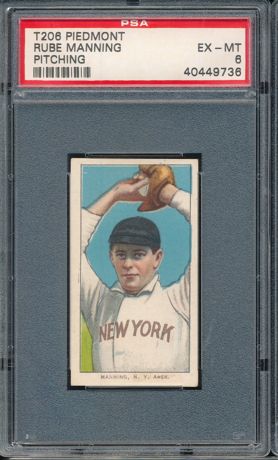 T206 Piedmont 350/25 Rube Manning (Pitching) PSA 6 - Yankees - POP 20, 4 higher!