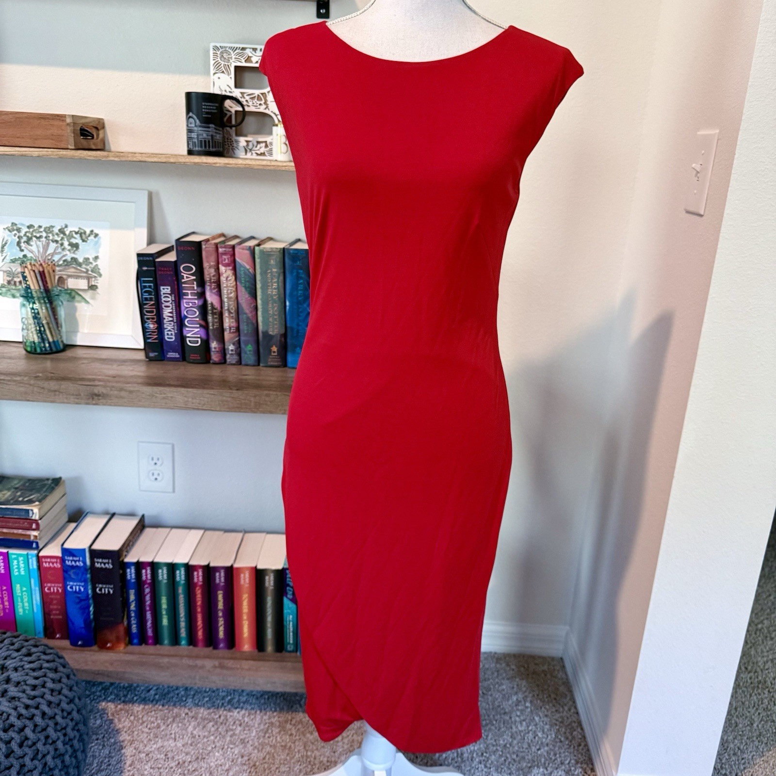 Ralph Lauren Black Label Size 6 100% Viscose Short Sleeve Dress Red Career Work