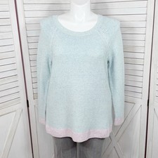 Image of Talbots Cotton Linen Blend Sweater Women 1X Teal Pink Knit Marl Block Tunic New