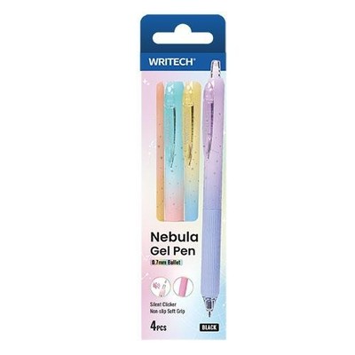 WRITECH 4/Pk Nebula Click Gel Pen 0.7mm Assorted Colors Black Ink
