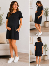 Target Maternity T-Shirt Dress Black Size M Modal Stretch Casual Pocket Dress