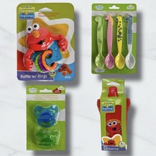 Sesame Street Elmo Baby Shower Gift Set Rattle Spill Proof Cup Spoons Pacifiers