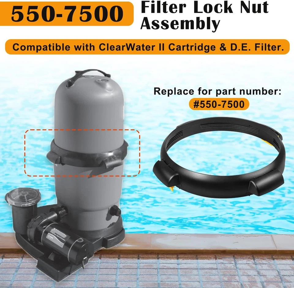 Conjunto de tuerca de bloqueo de filtro 550-7500 para cartucho Clearwater II y D.E. Filtro Foto 2 de 4