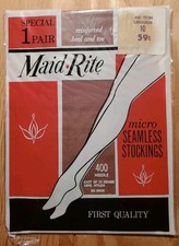 Vintage Maid-Rite Micro Sheer Seamless Nylon Garter Stockings Size 10 Cinnamon