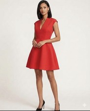 Halston Heritage Red Lipstick V-Neck Fit-and-Flare Mini Dress Sz 6 NWT