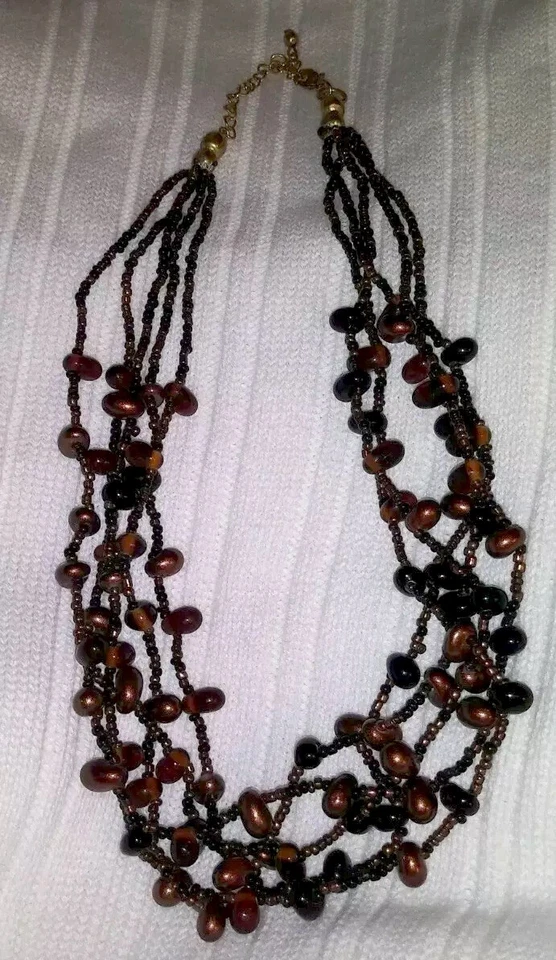 Collar de Cuentas 5 Hilos Cobre Marrón Hippie Foto 2 de 3