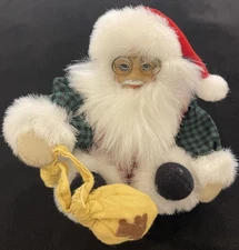 Vtg Artmark Petite Pals Santa Claus with Glasses Toy Sack Red Green Christmas 4”