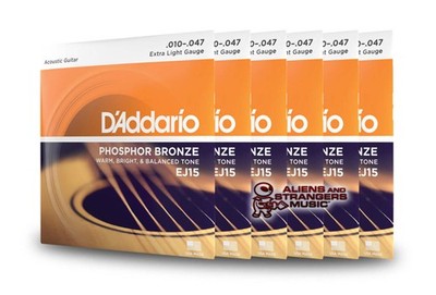 6 Sets! D'Addario EJ15 Acoustic Phosphor Bronze, Extra Light, 10-47