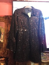 H&M BLACK  SEQUIN SHIRT DRESS  CONCEALED BUTTON FRONT NEW WITH TAGS M 10-12