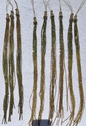 Katherine's Collection (9)  18" Gold & Green Glitter Tassel Ombré Ornaments VTG
