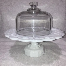 Westmoreland Vintage Milk Glass Paneled Grape Pedestal Small Cake Stand Dome