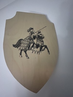 Decorative Wooden Shield Knight on Horseback Jousting Wall Art Medieval Decor