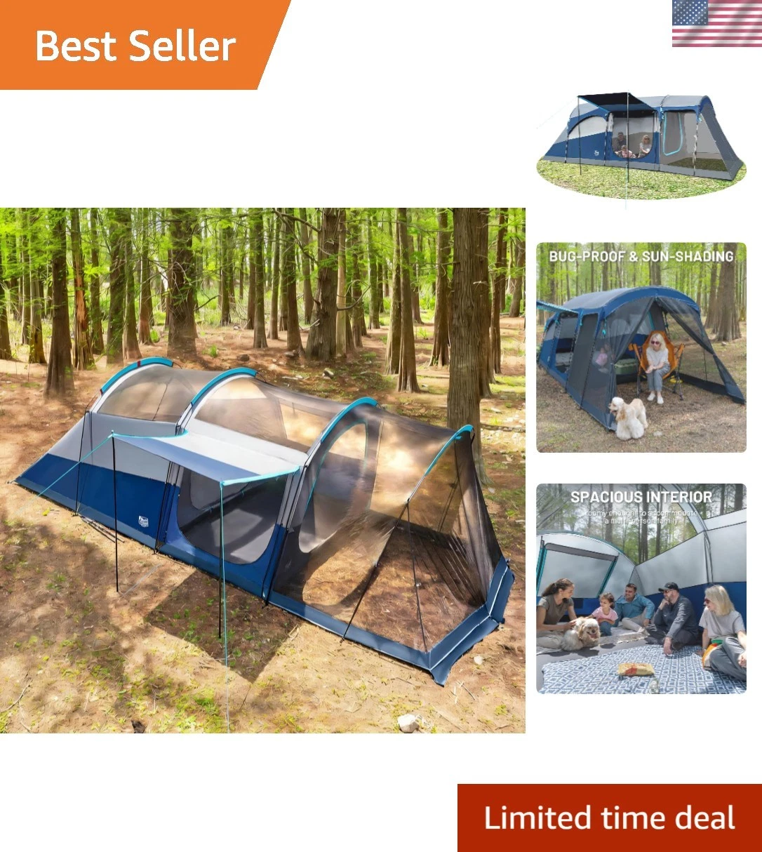 Large 8-Person Camping Tent - All-Weather Protection & Carry Bag Included
