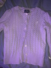 Polo Ralph Lauren Girls Cable Knit Cardigan Sweater Cotton Light Purple Size 6