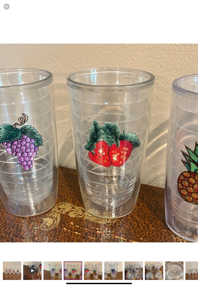 TERVIS set of 4 Clear Tumblers with Fruit Designs. These do not have lids. 16 oz - Image 3 of 4