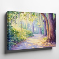 Sunlit Forest Path Canvas Wall Art Nature Landscape Painting for Home Decor