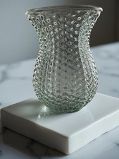 Glass Bubble Hobnail Dimple Texture Decorative Green Tint Vase 7.5” Tall