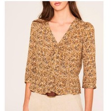 ba&sh Nelly Floral Peplum Boho Top in Ocre Ye...