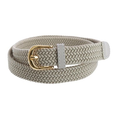 CTM Women's Elastic Braided Stretch Belt with Gold Buckle 1 Inch