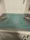 Murano Turquoise Glazier Glass Metal Sea Shell Handles Plate Platter Dish 18" — photo 1