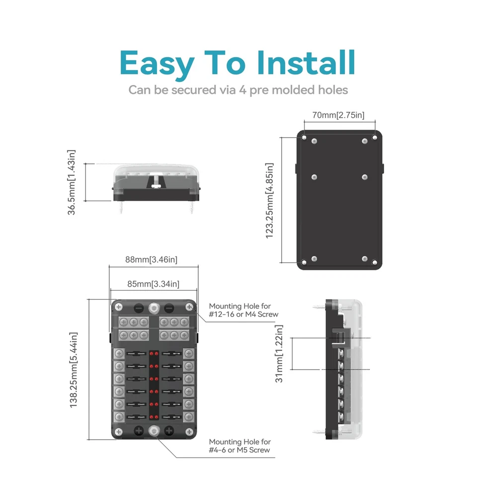 12 Volt Fuse Block, Boat Marine Fuse Block Panel with LED Warning Indicator Damp - Image 4 of 4