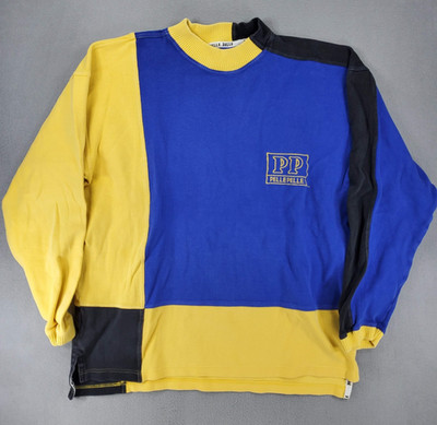 Vintage Pelle Pelle T Shirt Sz M Blue Colorblock Spellout Logo Street Hip Hop