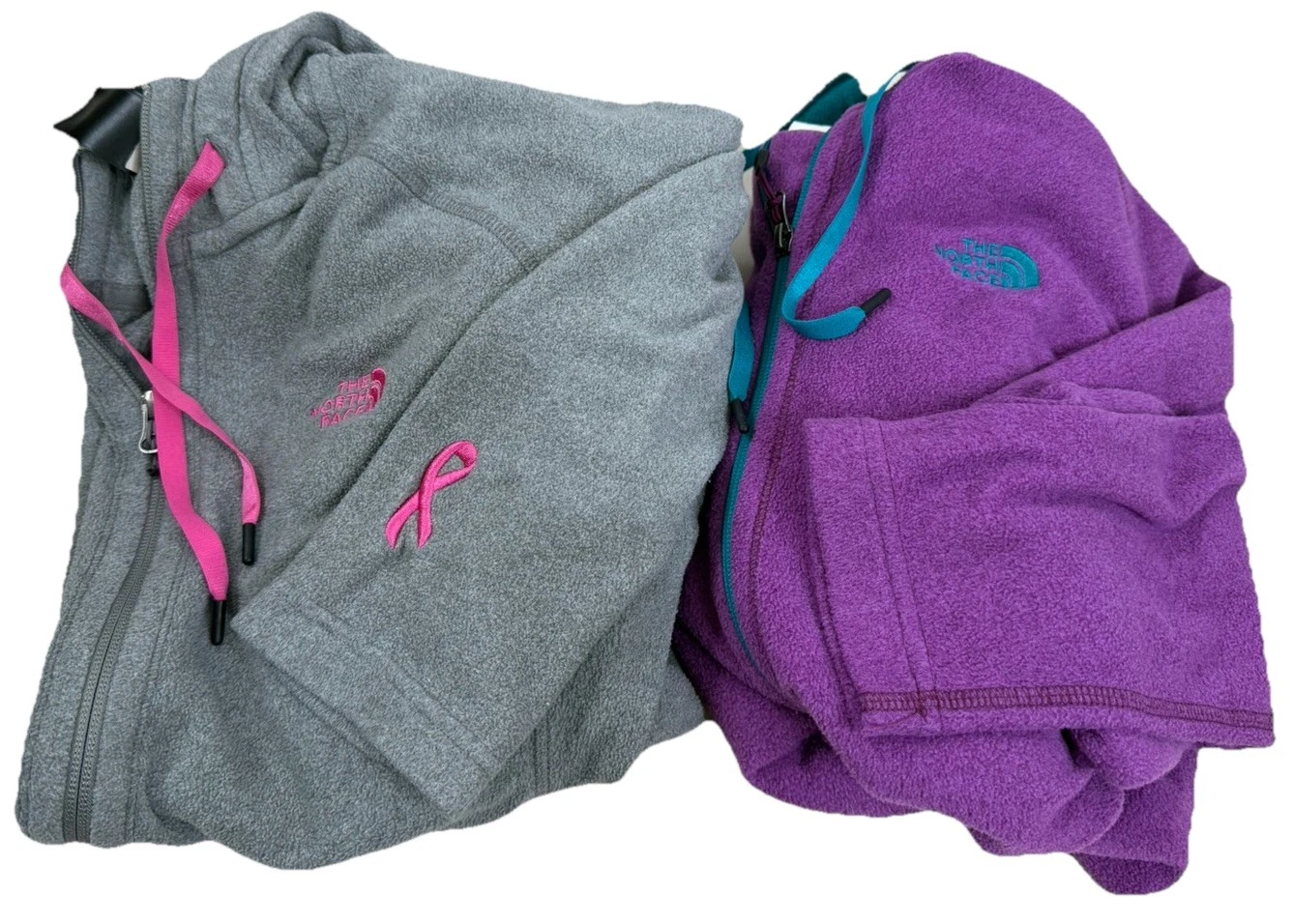 North Face Jacket M Fleece Cancer Aware & Purple Full Zip Hoodies (Lot Of 2) GUC