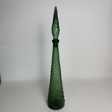 VINTAGE MCM 22" GREEN EMPOLI WAVE GENIE BOTTLE DECANTER W/STOPPER Made in Italy