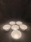 Indiana White Milk Glass Lot of 6 Wild Rose Embossed Fruit Berry Candy Bowls 7