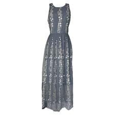 BHLDN Anthropologie Grey Floral Embroidered Mesh Midi Dress – UK8