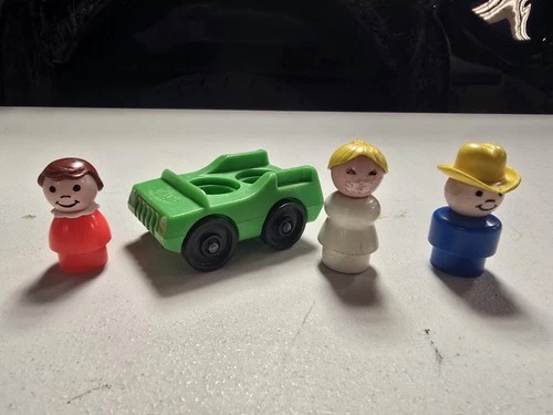 Vintage Hospital Nurse White Mask Fisher Price Little People Green Car Cowboy