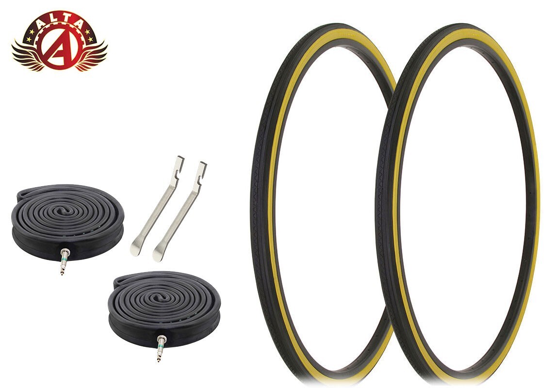 ALTA TIRES 27" x 1-1/4" Black/Gum HF-156 W/TUBES & TIRE LEVERS 33mm Presta Valve