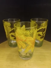 3 Vintage Boscul Flower Peanut Butter Drinking Glasses 5” Lily Pansy
