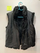 Coaco NEW YORK Reversible Black Vinyl and Black Fur Zipper Vest women’s size M