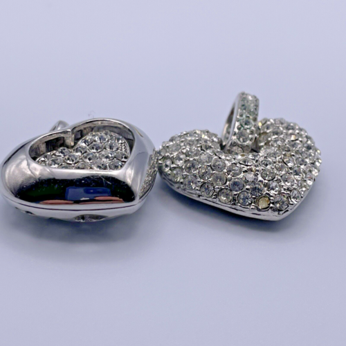 Chunky Rhinestone Heart Pendants Shiny Sparkly Bubble Type Silver Tone Charms - Picture 1 of 9