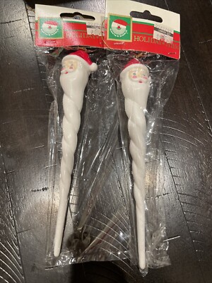 2 Rare Vintage KURT ADLER Santa Claus Face Icicle￼ Ornament￼ Santa's World NIP
