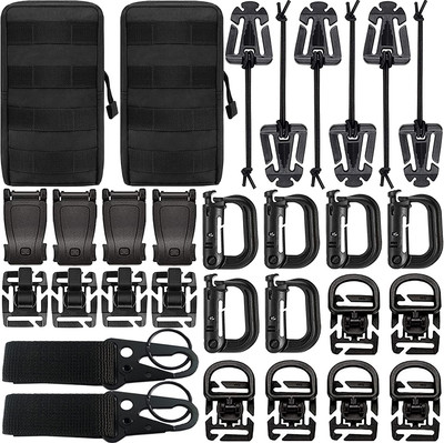 Molle Accessories Kit of 30 Attachments, D-Ring Grimloc Locking Gear Clip Web 