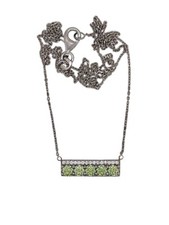 14k White Gold Natural Green Diamond Bar Pendant  Chain Necklace