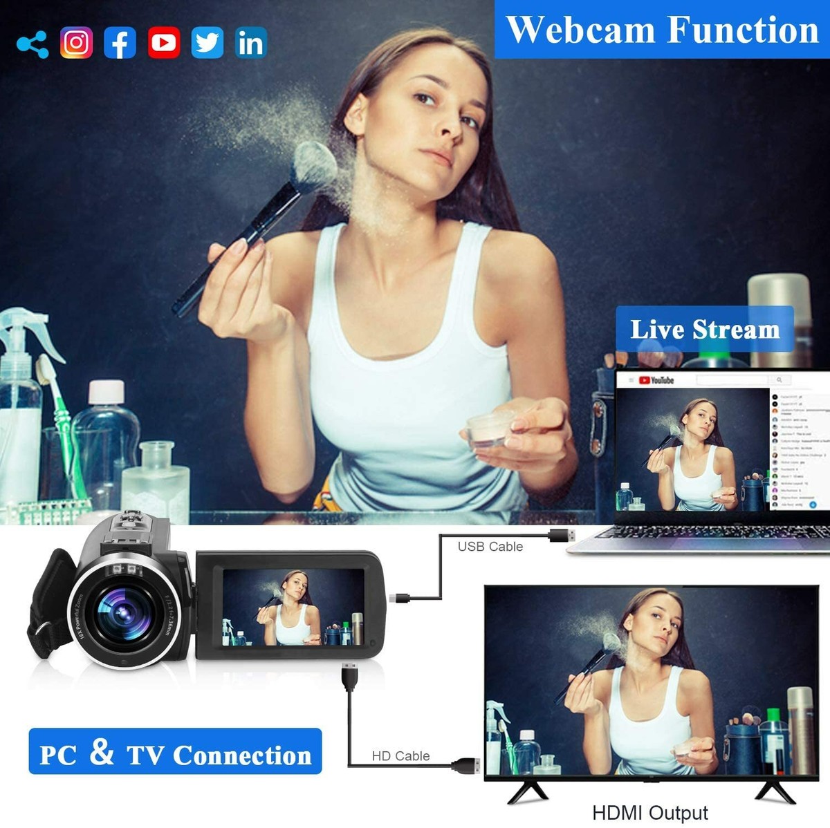 4K UHD Video Camera for Vlogging Live Streaming Build-in Fill Light  with