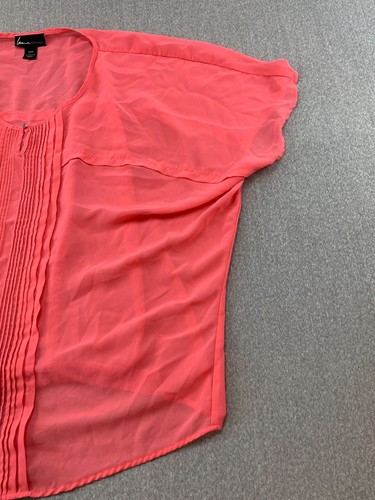 Lane Bryant Sheer Tunic Blouse Top Womens 22/24 Coral Orange Pleated Front Flowy - Picture 4 of 11