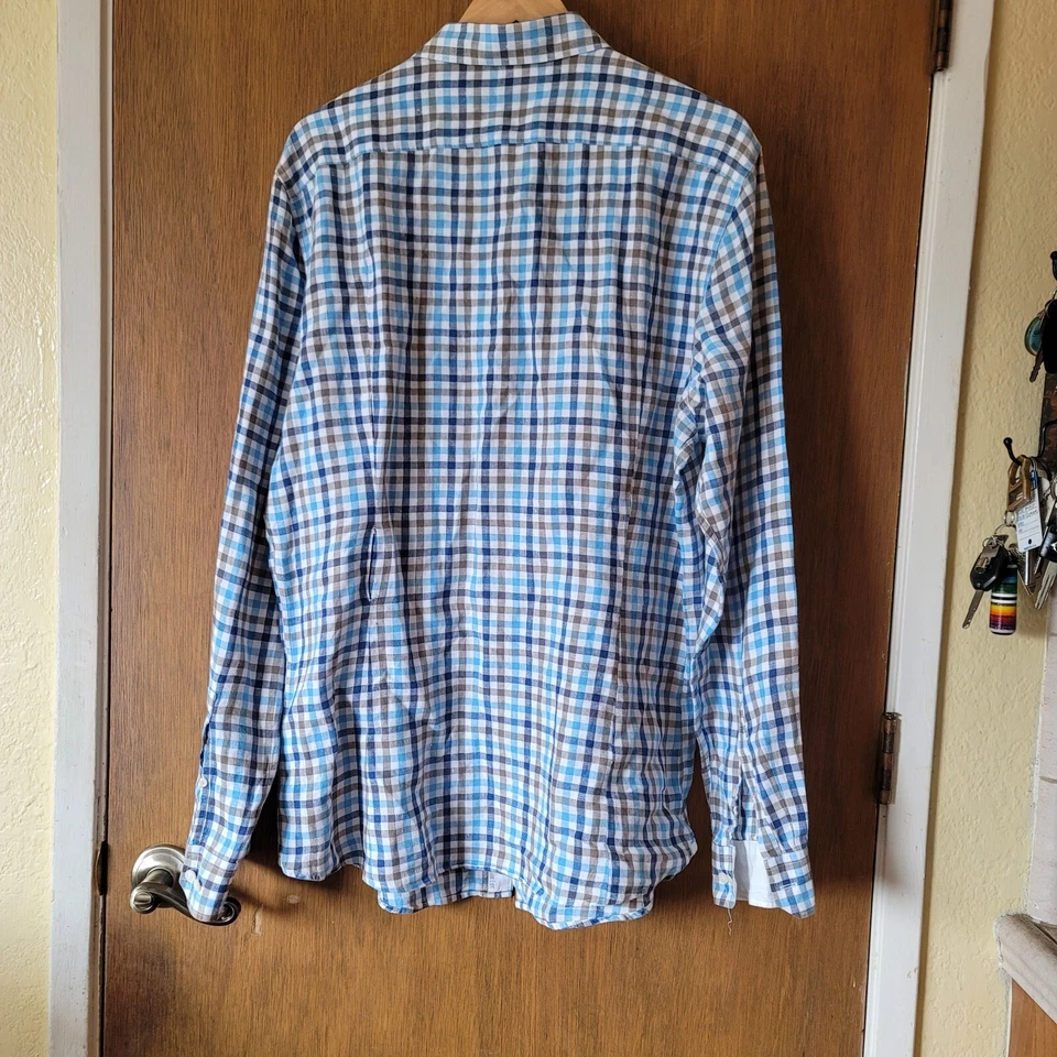 Camisa de vestir thomas rosa azul lino a cuadros talla grande Foto 2 de 4