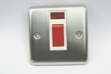 Volex 45A DP 1 Gang Cooker Switch Brushed Stainless Steel with Neon