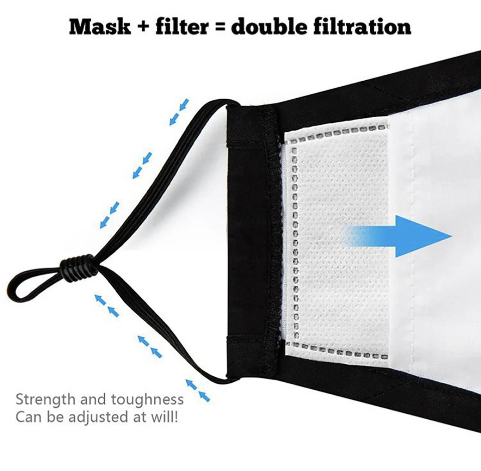 2 COTTON FACE MASKS WASHABLE WITH VALVE & PM2.5 FILTERS - ACTIVATED CARBON 2pc - Image 3 of 4