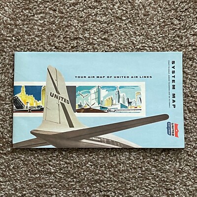 UNITED AIR LINES 1960 Vintage 21 x 30 in. Fold-Up System Map