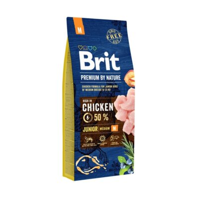 BRIT Premium By Nature Junior Medium M 15 kg + Nassfutter mit Geflügel 6x1240 g