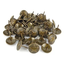 50 Round Star Leather Tacks Upholstery Framing Nails Antique Brass 7/8 in Head