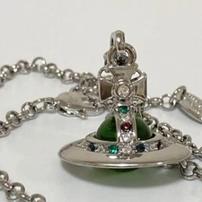 Vivienne Westwood Tiny Orb Necklace Silver x Green multi-stone w/drawstring