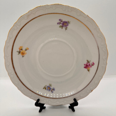 VTG 1950s Kahla Germany Porcelain Saucer Blue Floral Scalloped Gold Trim 2 Pcs
