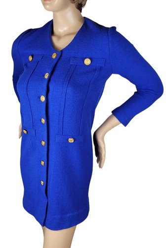 Vintage 70's Castleberry Royal Blue Knit Sweater Sheath Dress Long Sleeve M 10P - Picture 4 of 14